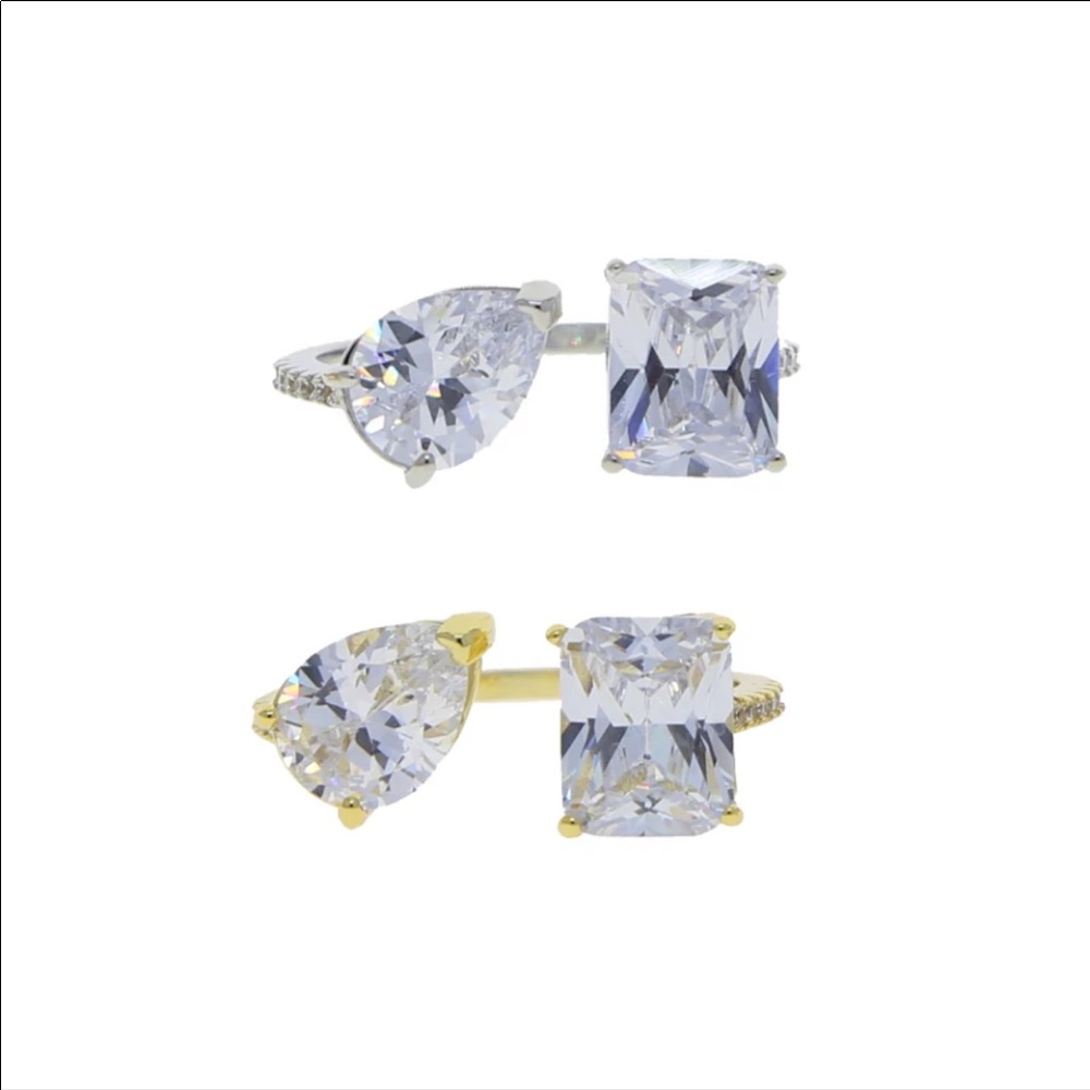 Two stone open diamond zirconium ring